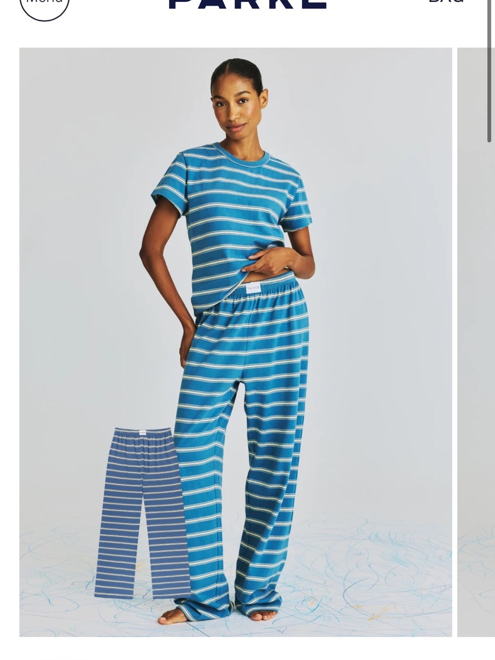 Parke Washed Indigo and Peel striped cotton boxer pants
